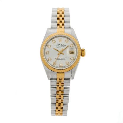 Rolex Stainless Steel 18K Yellow Gold Diamond 26mm Oyster Perpetual Datejust Watch Silver 69173 1 of 4