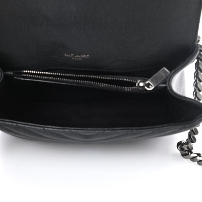 Saint Laurent Sheepskin Matelasse Chevron Monogram Medium College Bag Black 5 of 10