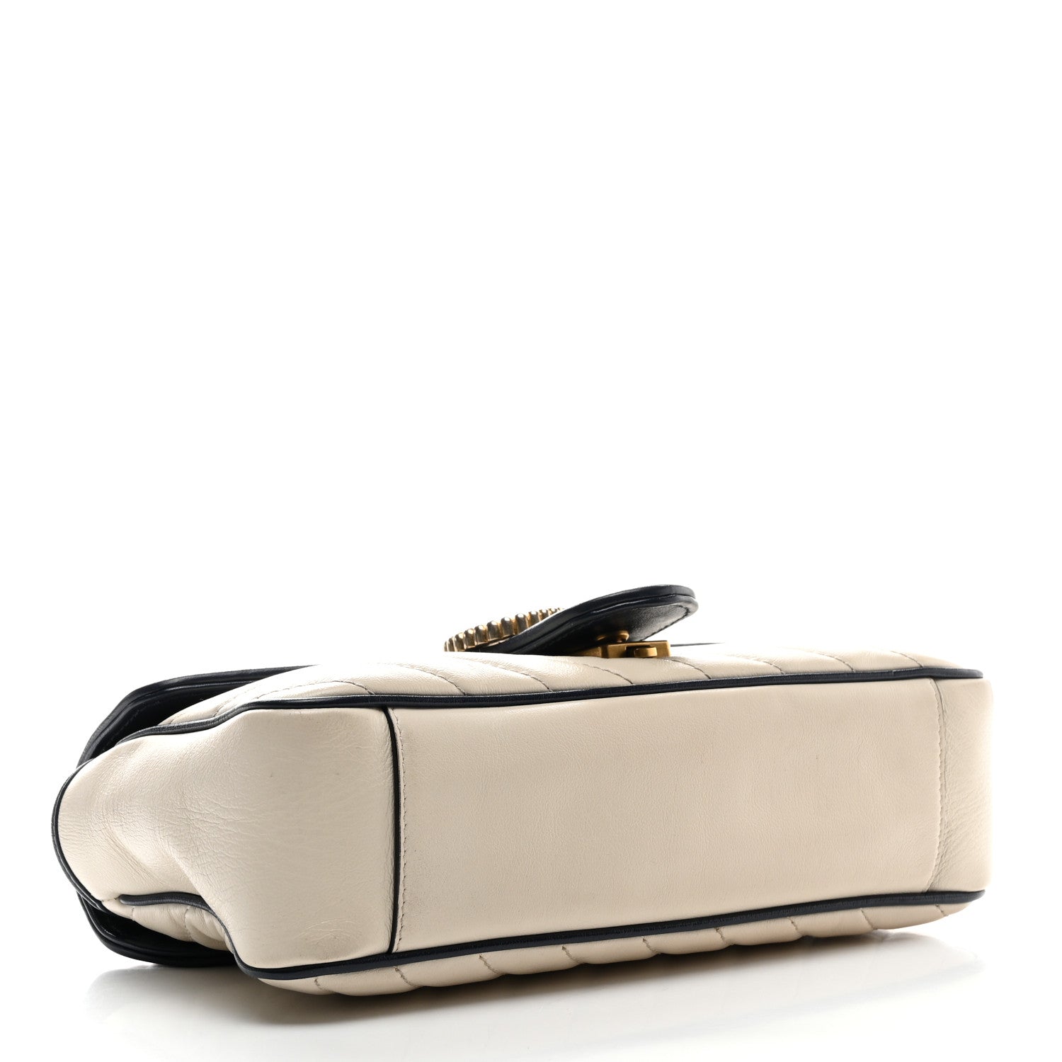 Gucci Vintage Effect Calfskin Matelasse Diagonal Small Torchon GG Marmont Shoulder Bag Mystic White Blue Agata 4 of 11