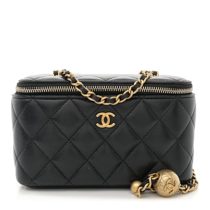Chanel Lambskin Quilted Pearl Crush Small Vanity Case With Chain Black 1 of 11
