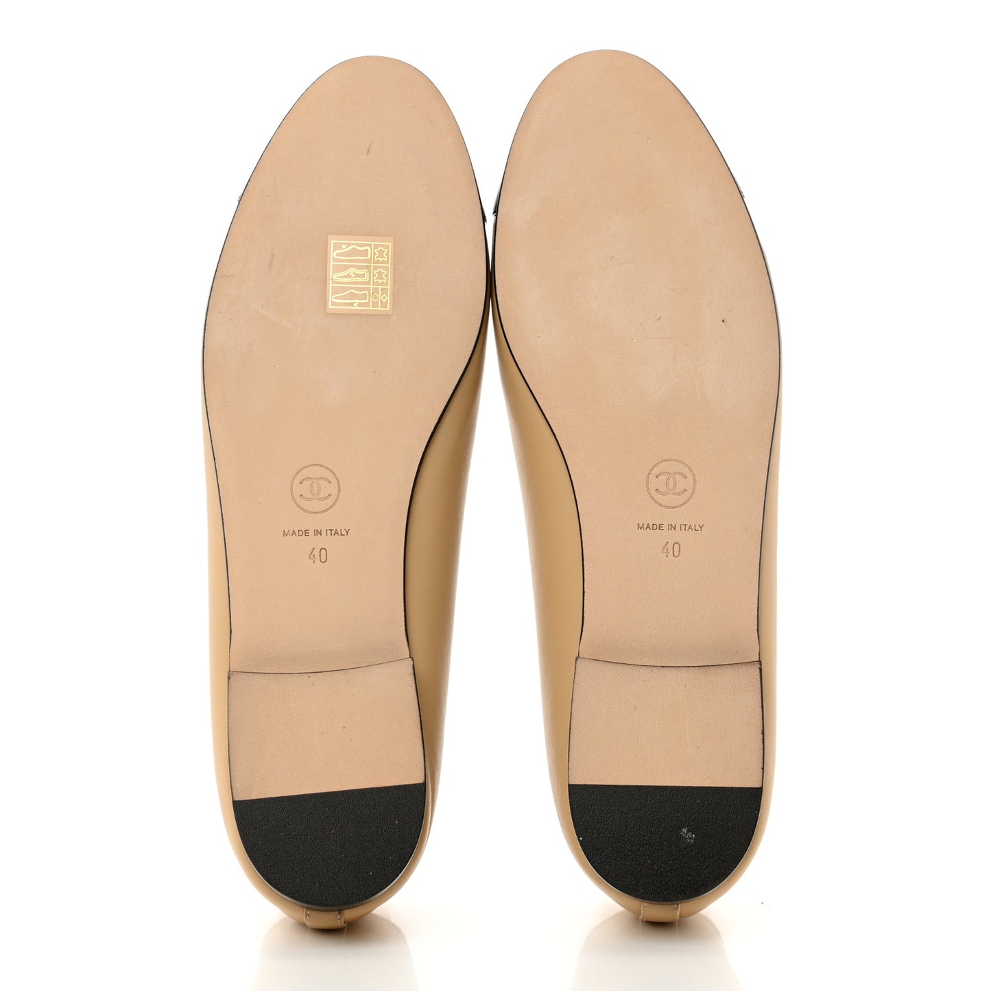 Lambskin Cap Toe CC Ballerina Flats 40 Beige Black
