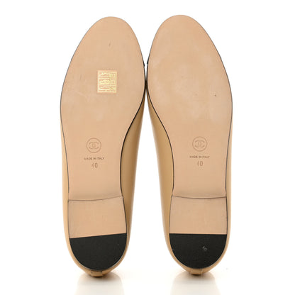 Chanel Lambskin Cap Toe CC Ballerina Flats 40 Beige Black 5 of 9