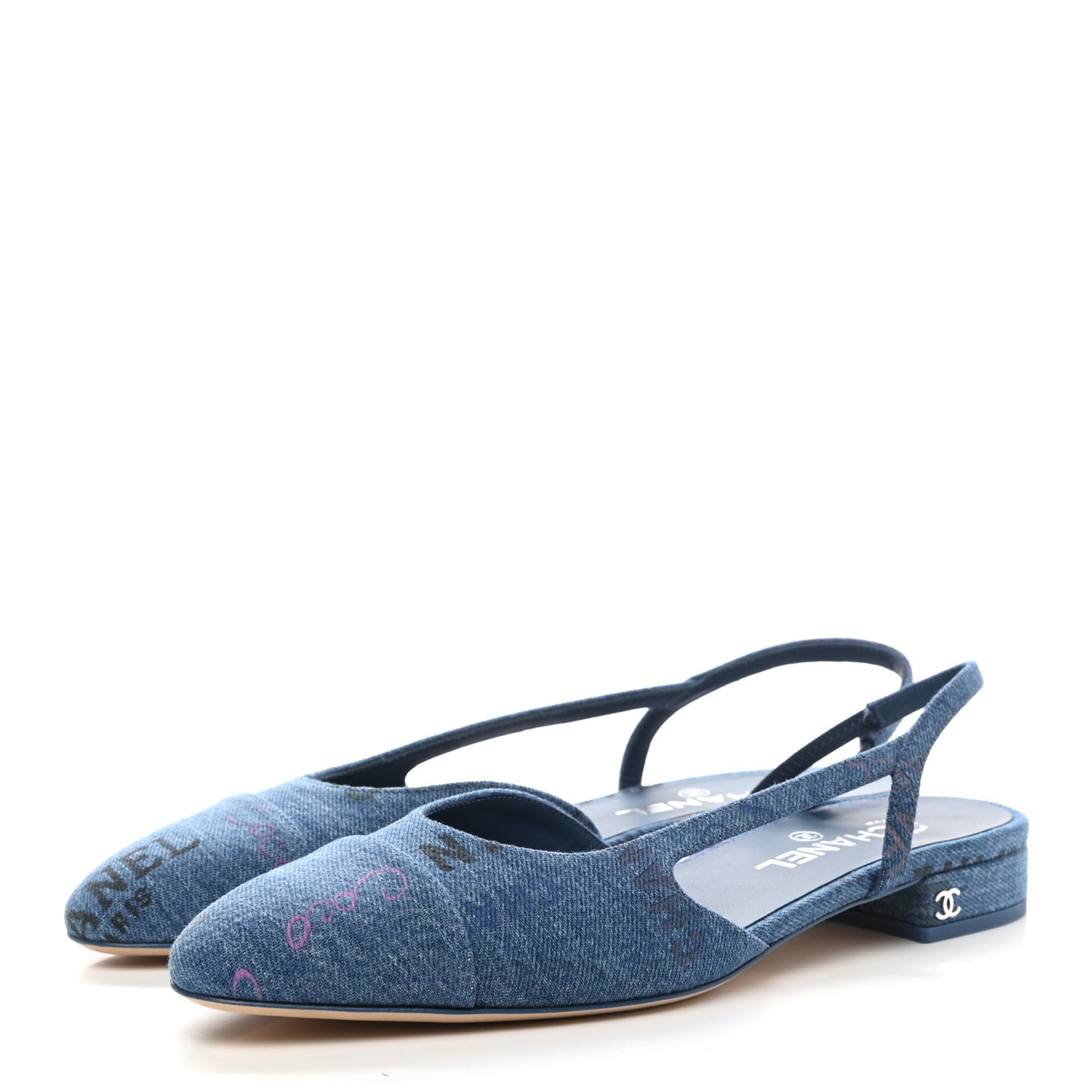 Denim Cap Toe CC Slingback Flats 40 Light Blue Multicolor