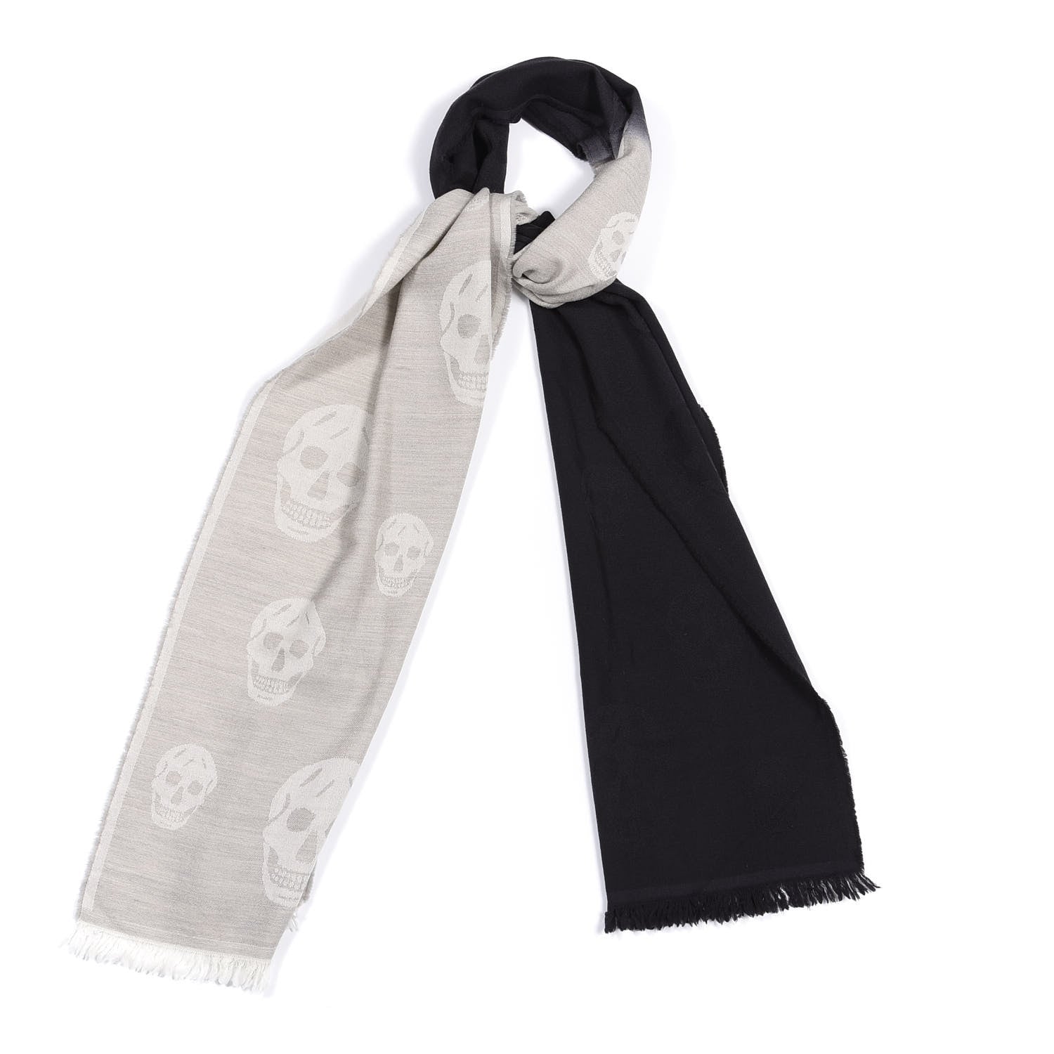 Alexander McQueen Wool Skull Ombre Scarf Grey Black White 1 of 3