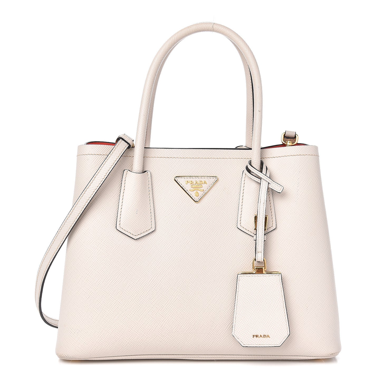 Saffiano Cuir Small Double Bag Talco Fuoco