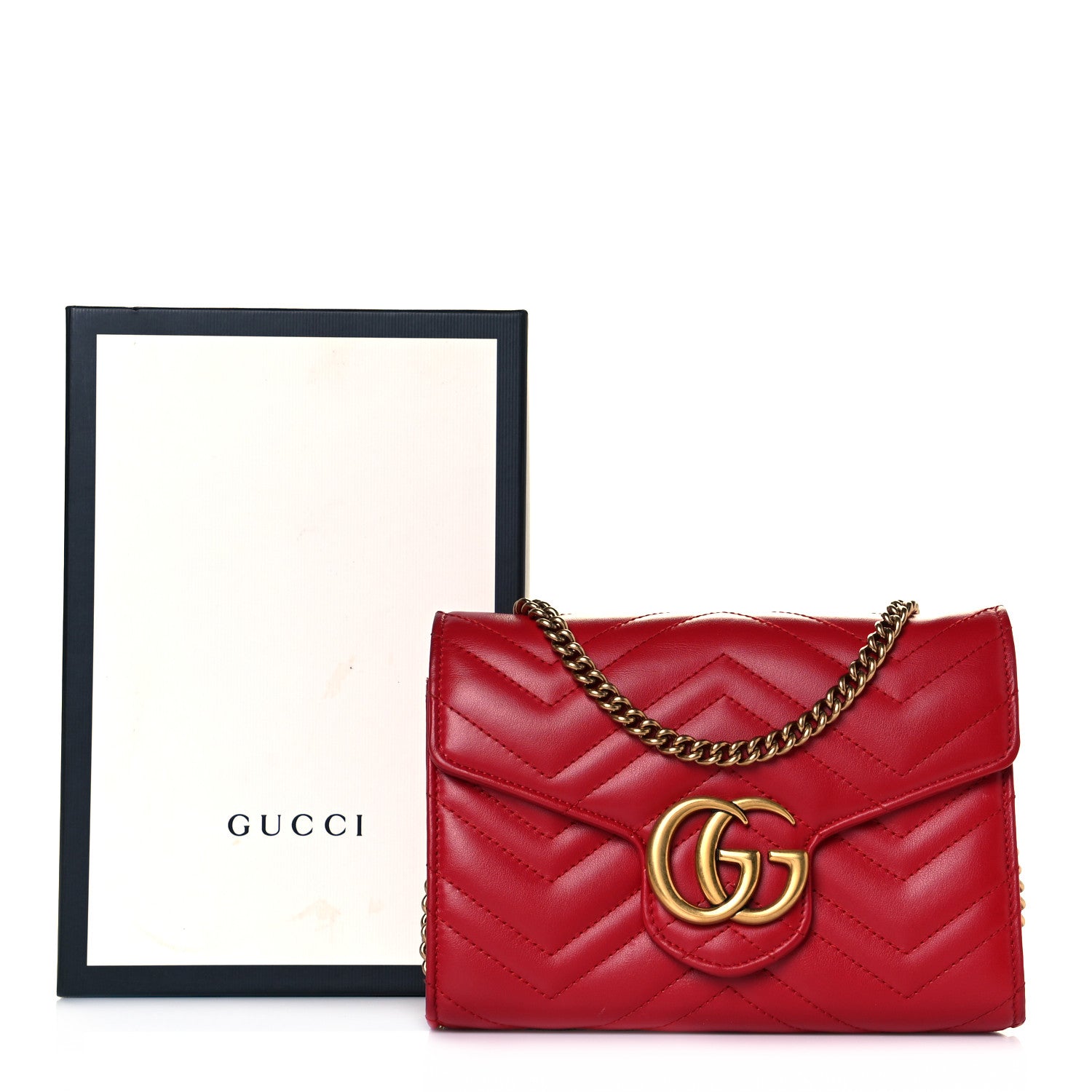 Gucci Calfskin Matelasse GG Marmont Chain Wallet Hibiscus Red 8 of 8