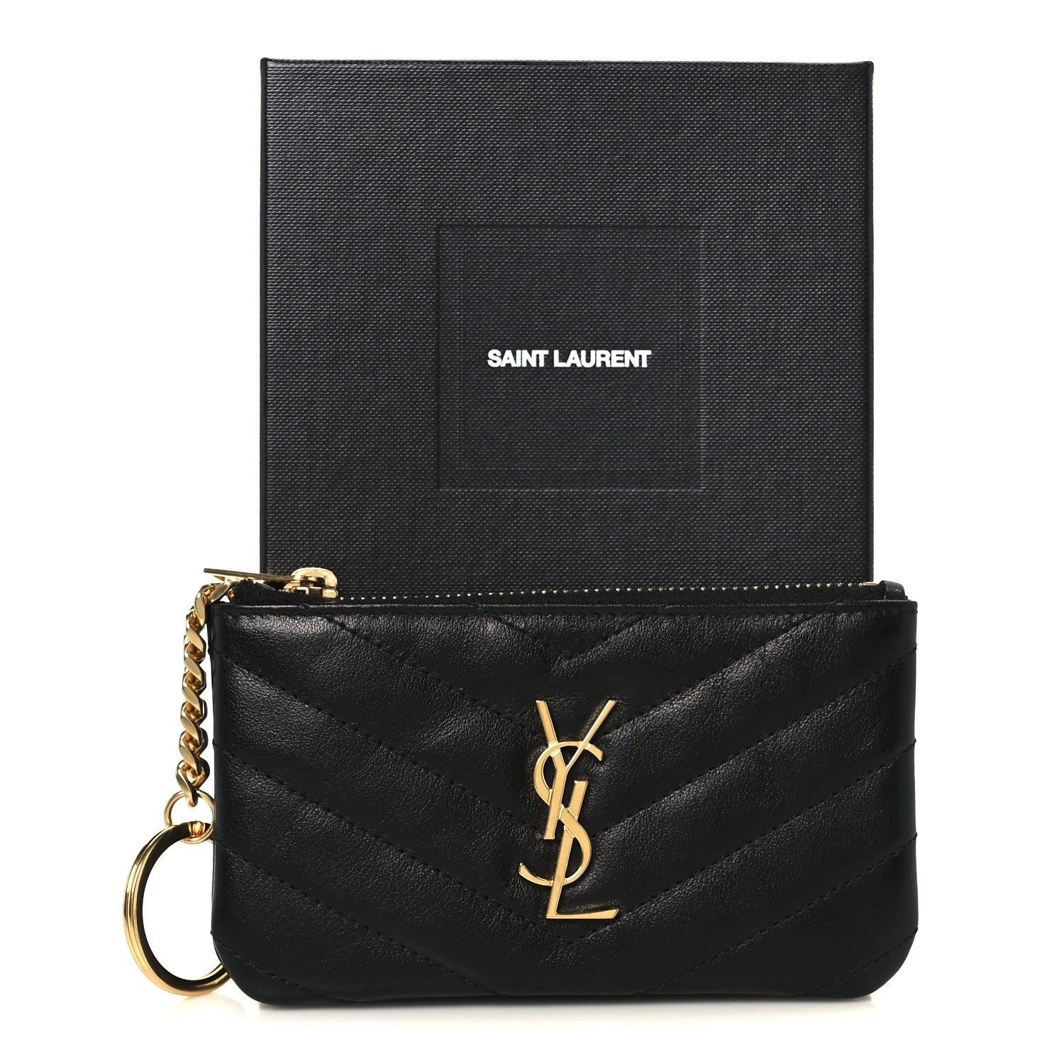 Saint Laurent Calfskin Matelasse Monogram Key Pouch Black 9 of 9