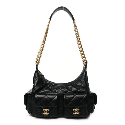 Chanel Shiny Lambskin Quilted Trendy Pockets Hobo Black 1 of 10