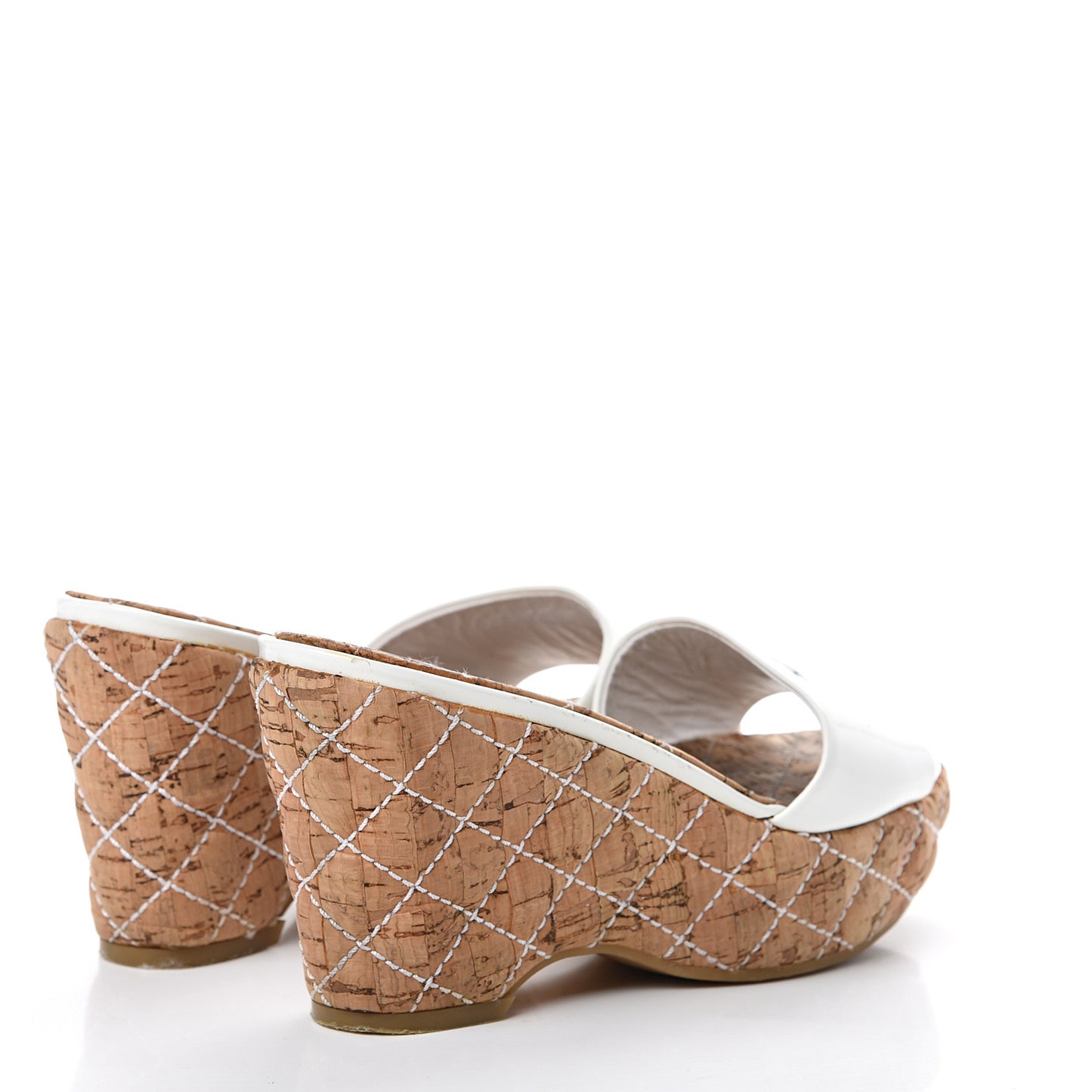 Patent Cork Quilted CC Wedge Sandals 37 White