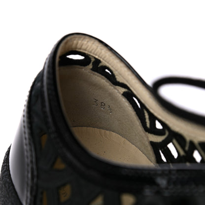 Chanel Patent Grained Goatskin Hollow Out Flower Sneakers 38.5 Black 9 of 10