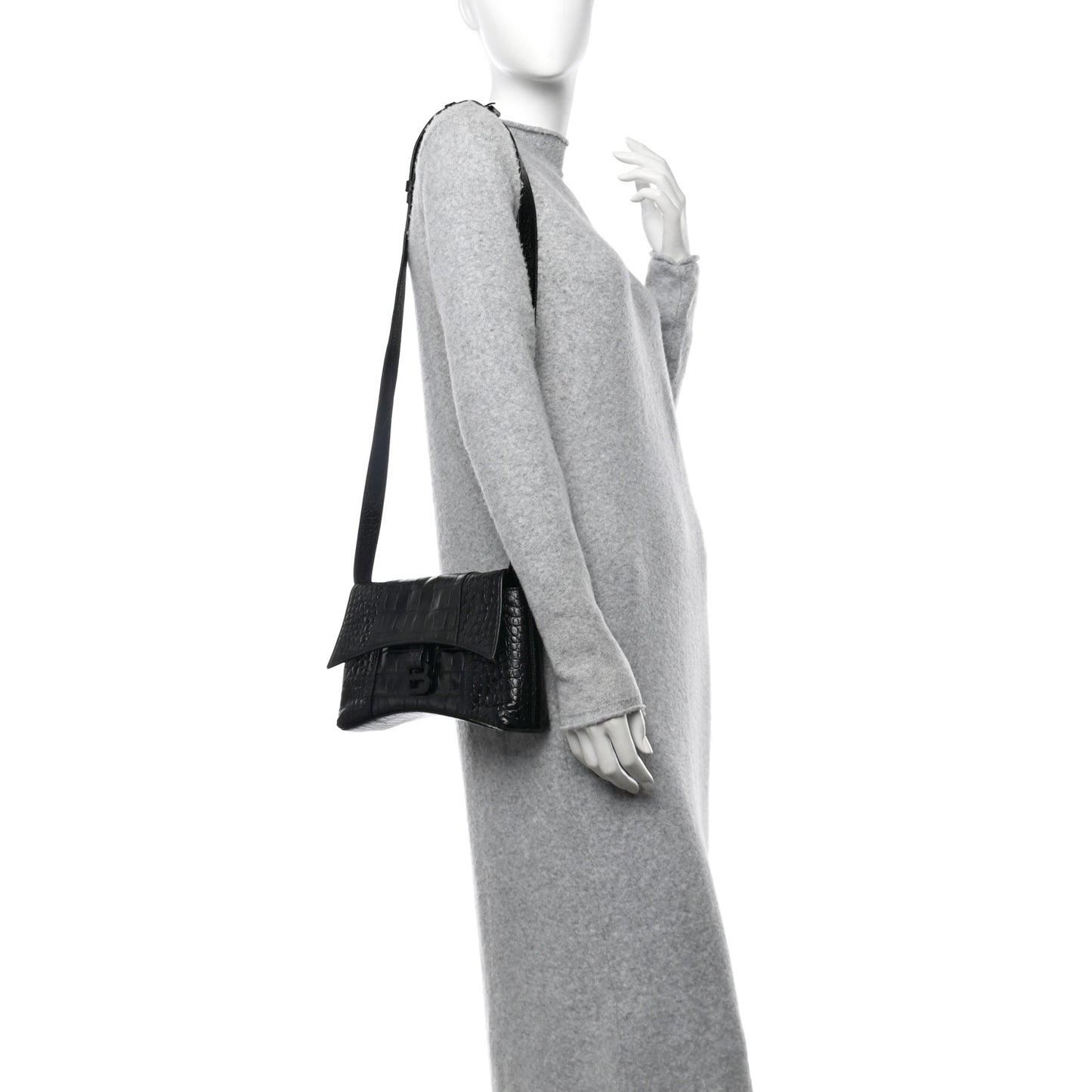 Extra Supple Calfskin Crocodile Embossed Monochrome XS Downtown Shoulder Bag Black