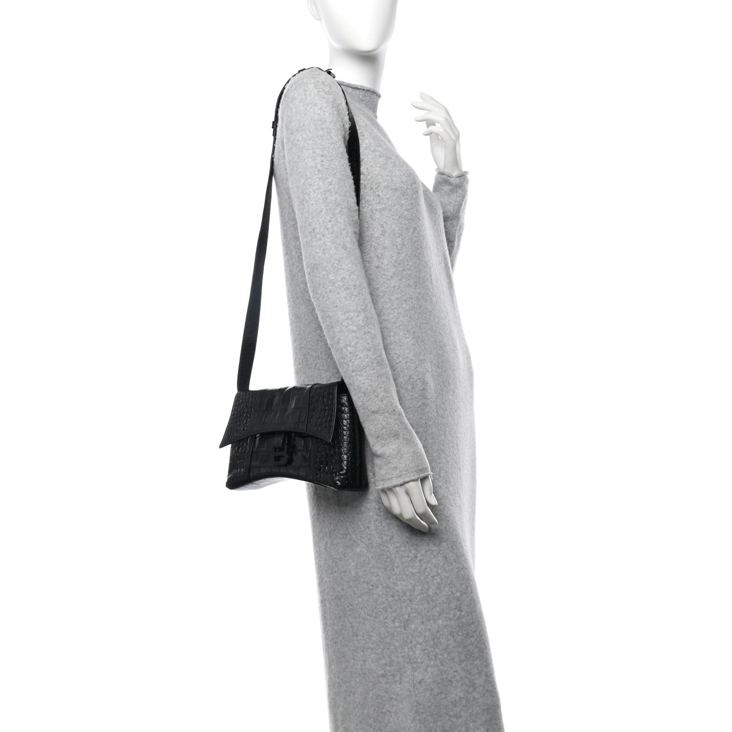 Balenciaga Extra Supple Calfskin Crocodile Embossed Monochrome XS Downtown Shoulder Bag Black 2 of 12