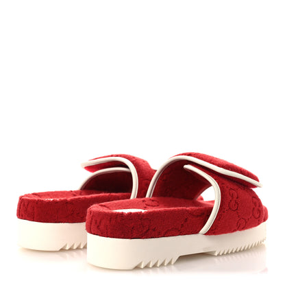 Gucci X ADIDAS Terry Cloth GG Monogram Womens Platform Sandals 38 Maple Red Off White 5 of 10