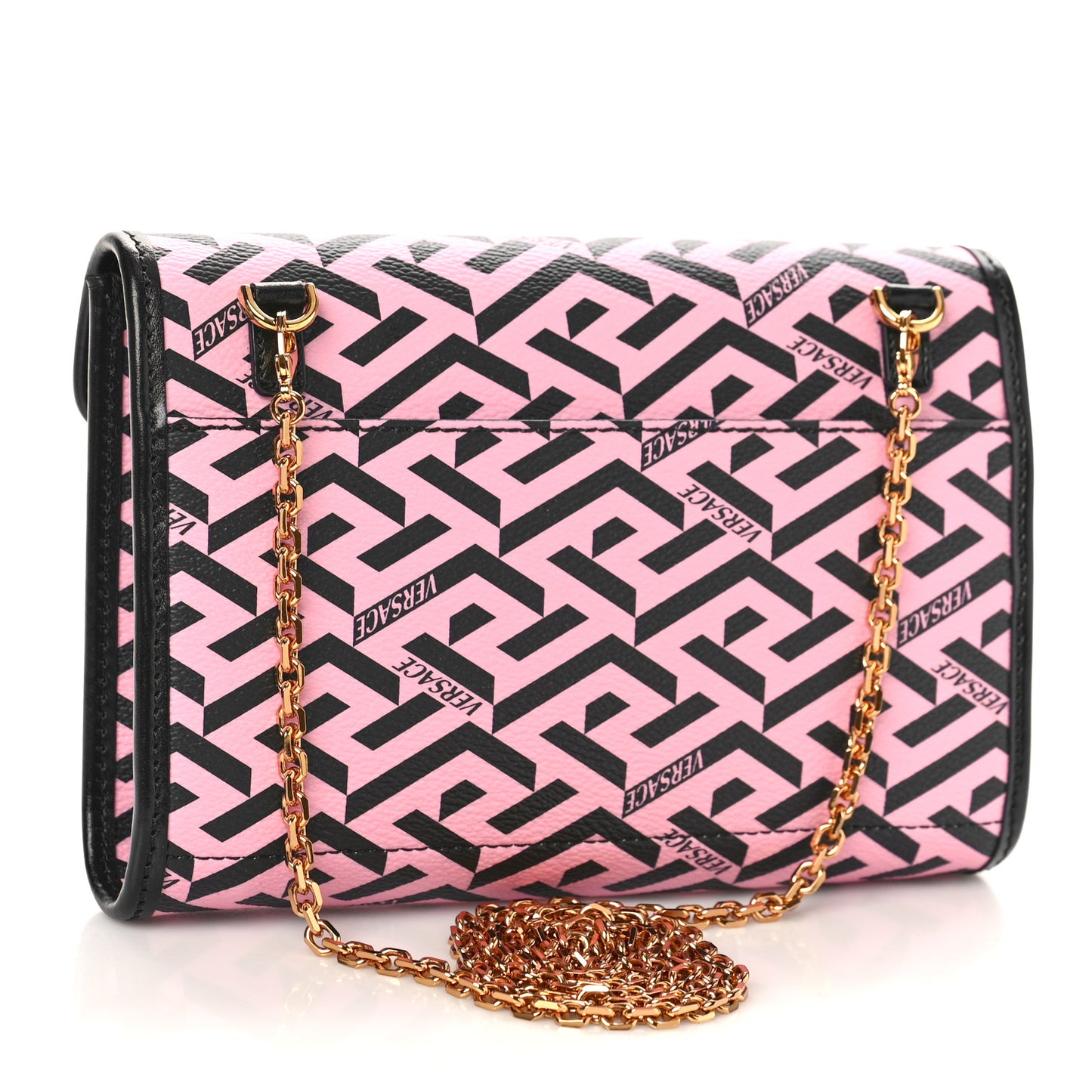 Coated Canvas La Greca Signature Wallet On Chain Black Pink