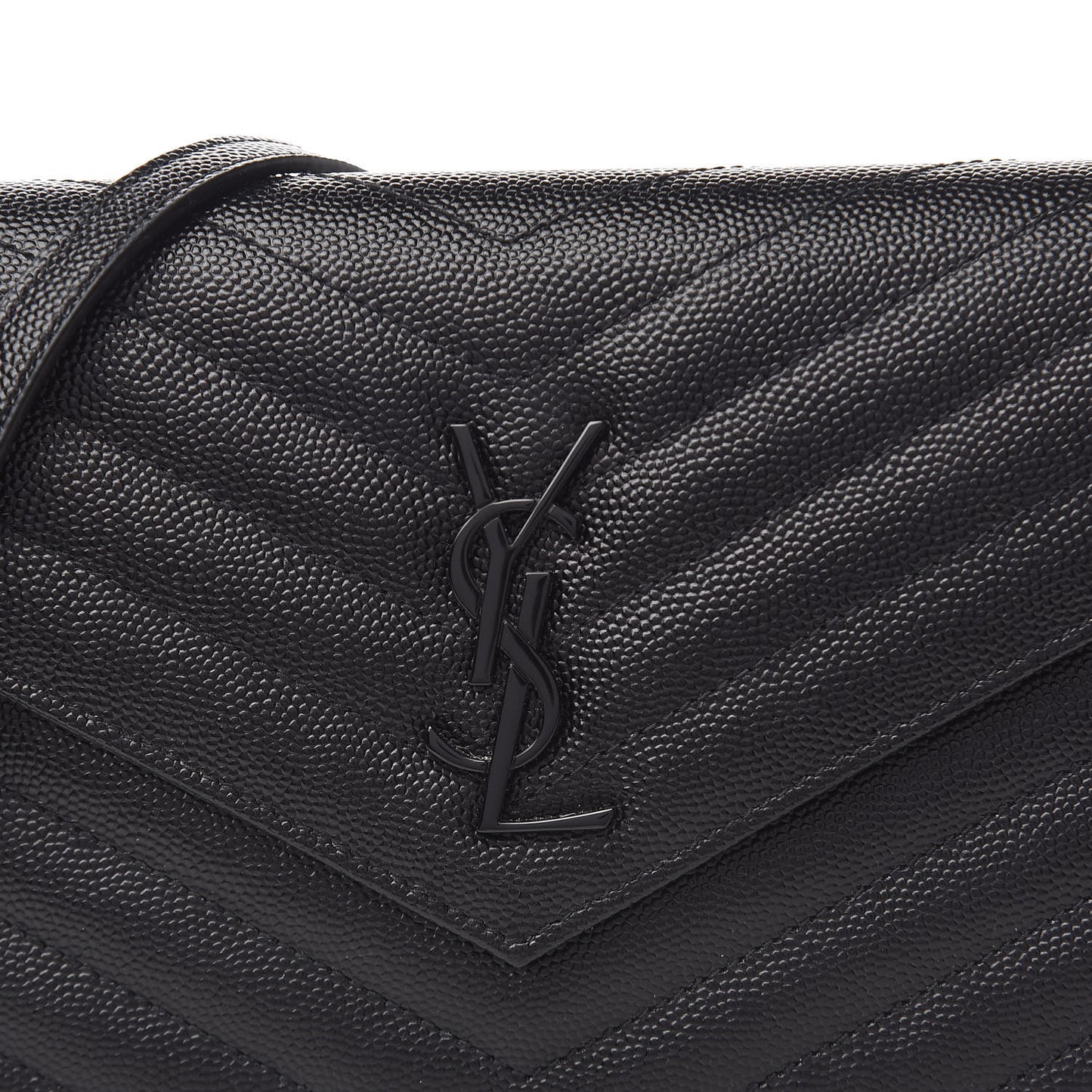 Grain De Poudre Matelasse Chevron Monogram Envelope Chain Wallet Black
