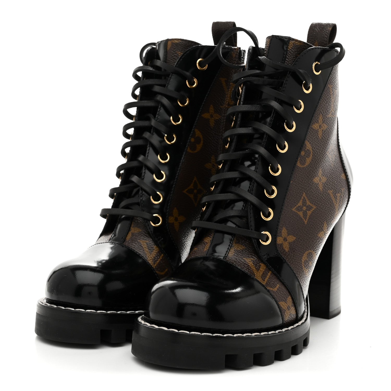 Louis Vuitton Patent Calfskin Monogram Star Trail Ankle Boots 38 Black 4 of 9