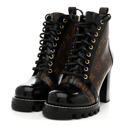 Louis Vuitton Patent Calfskin Monogram Star Trail Ankle Boots 38 Black 4 of 9