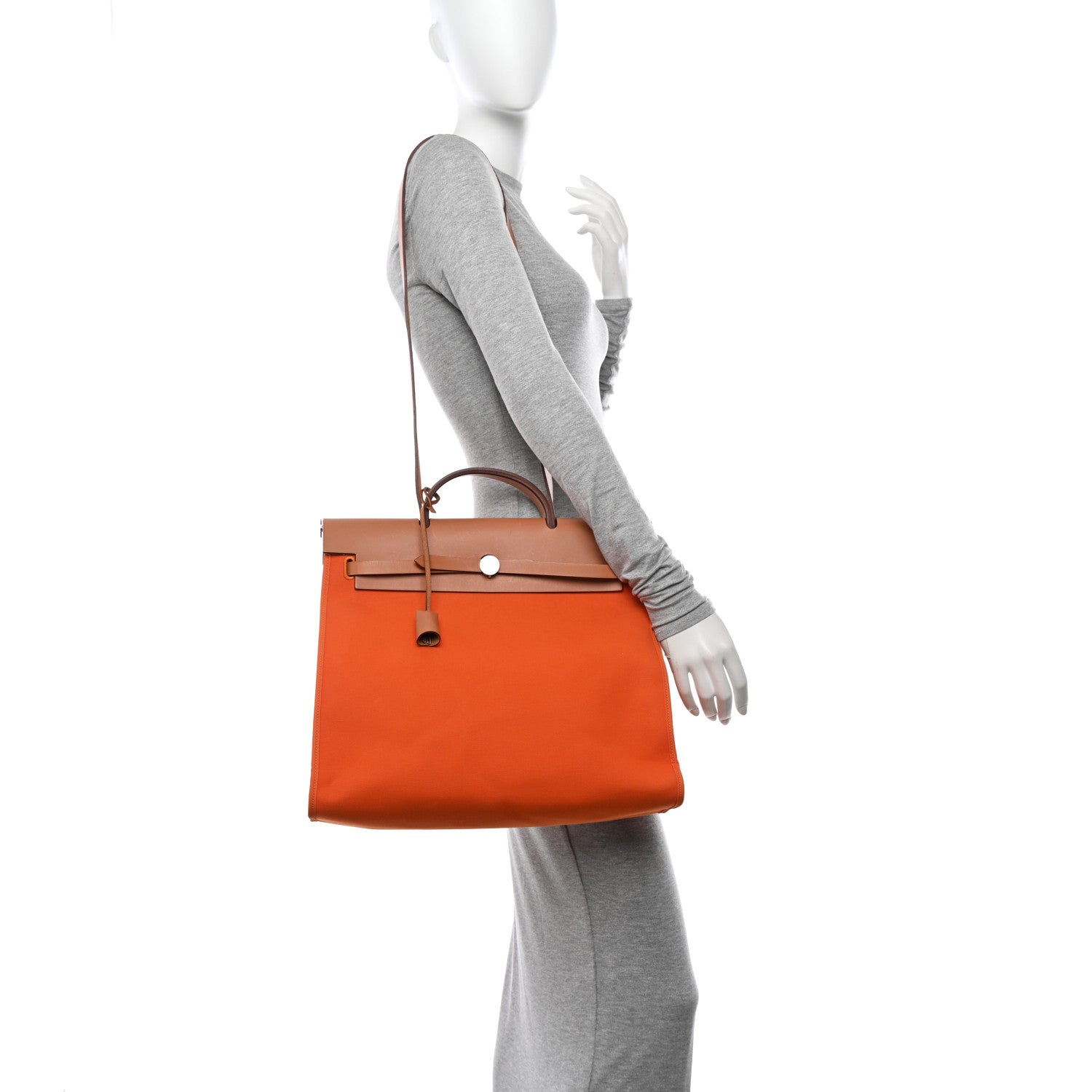 Hermes Vache Hunter Toile Herbag Zip 39 MM Orange Natural 2 of 12