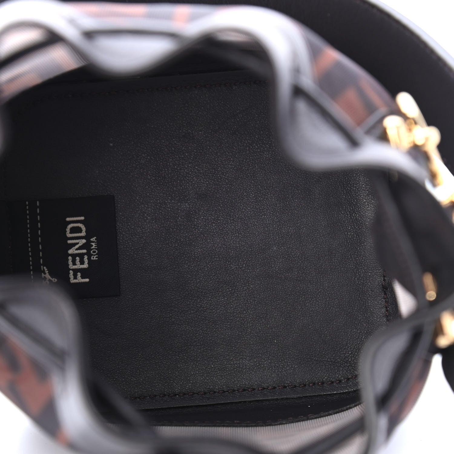 Fendi Mesh Vitello Grace F is Fendi FF 1974 Mini Mon Tresor Bucket Bag Marrone Black Ebano 5 of 9