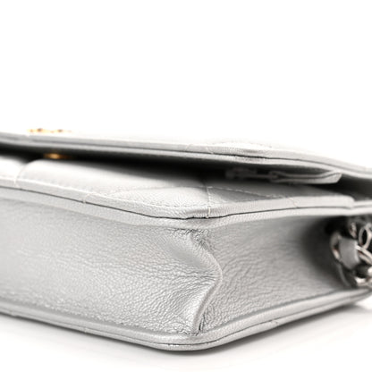 Chanel Metallic Lambskin Quilted Chanel 19 Wallet On Chain WOC Silver 10 of 11