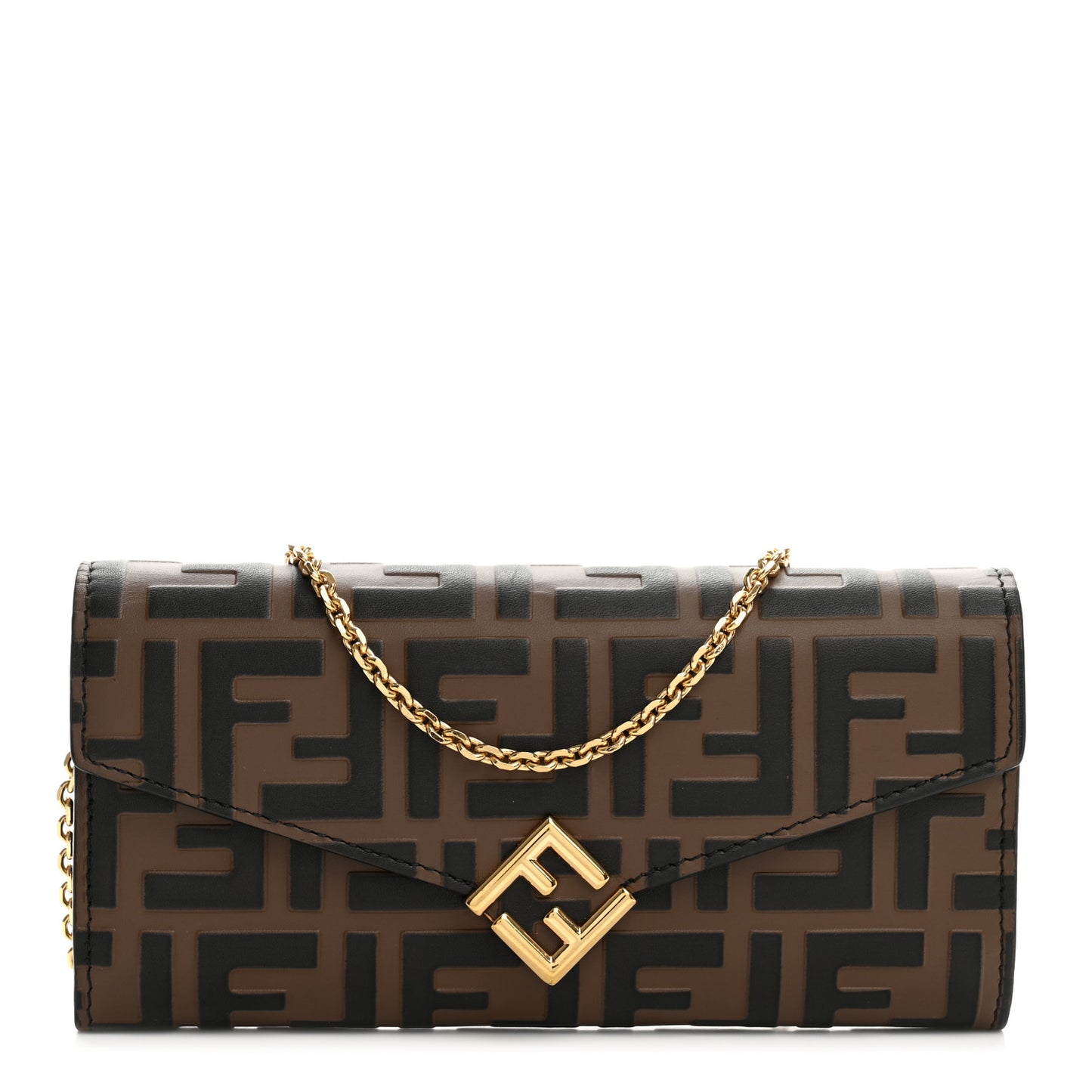 Vitello Soft F is Fendi Bi-Color FF 1974 Embossed Continental Envelope Wallet On Chain Maya Black