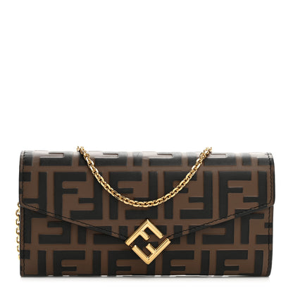 Fendi Vitello Soft F is Fendi Bi-Color FF 1974 Embossed Continental Envelope Wallet On Chain Maya Black 1 of 11