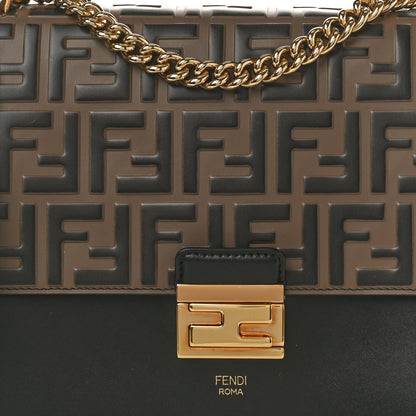 Fendi Vitello Liberty Bi-Color FF 1974 Embossed Chain Strap Kan U Shoulder Bag Black Maya 9 of 11