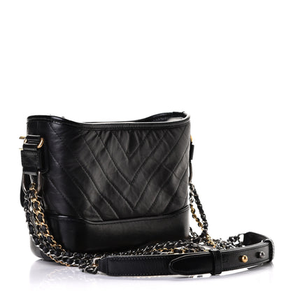 Chanel Aged Calfskin Chevron Quilted Small Gabrielle Hobo Black 2 of 5