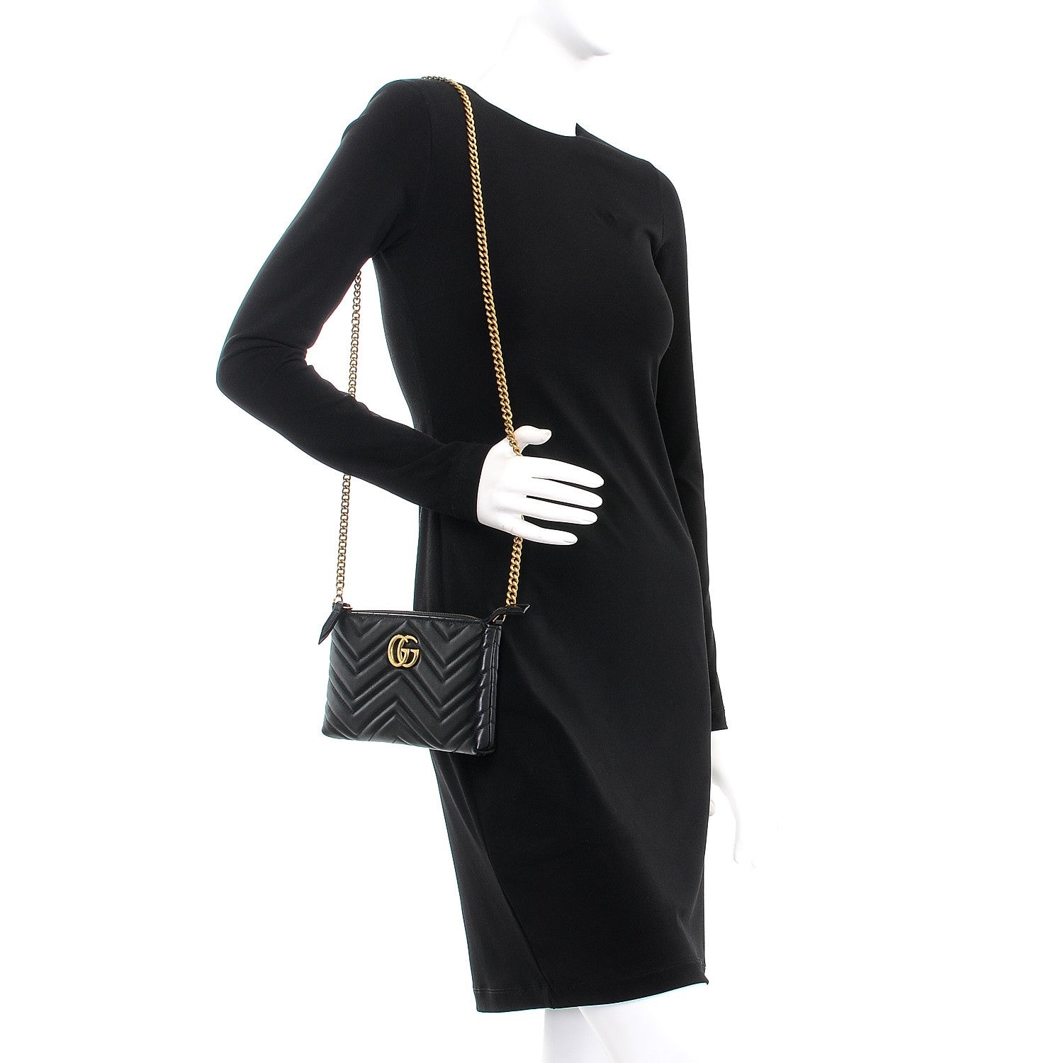 Gucci Calfskin Matelasse Mini GG Marmont Chain Bag Black 2 of 7