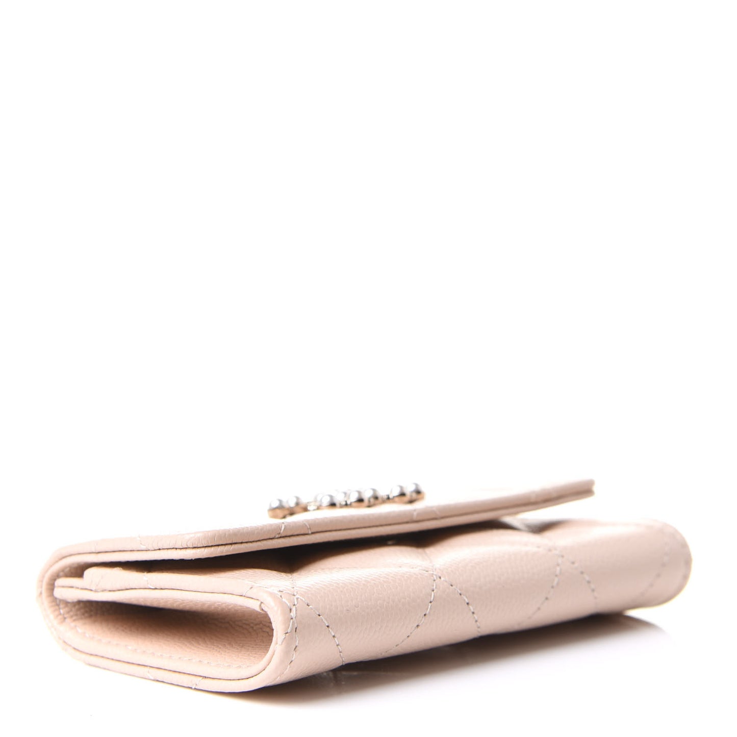Caviar Pearl Quilted Coco Candy Flap Card Holder Beige