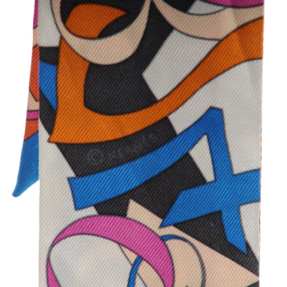 Hermes Silk Le Nombre D'Or Twilly Cobalt Rose Roux 5 of 5