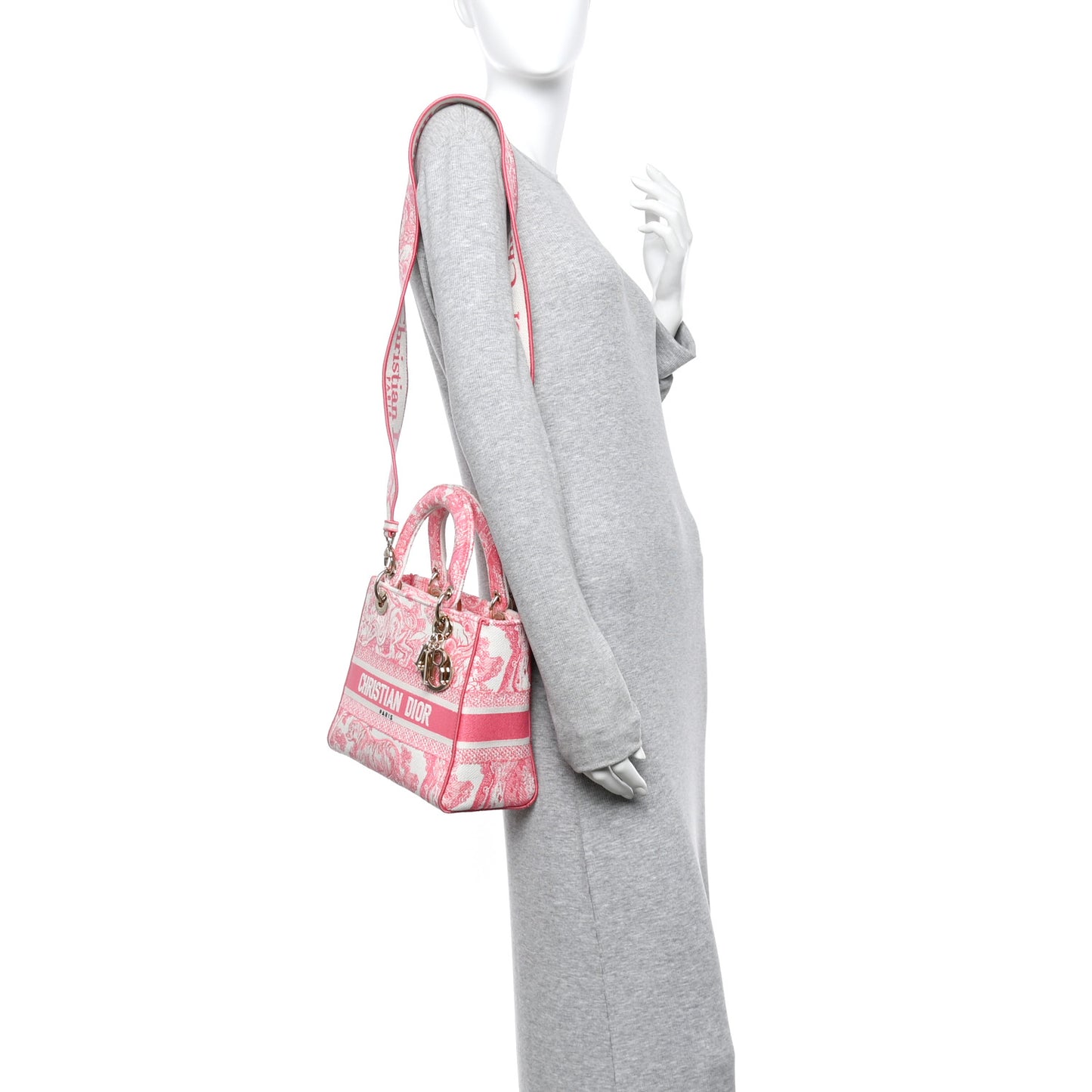 Canvas Toile De Jouy Reverse Embroidered Medium Lady D-Lite Fluorescent Pink