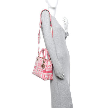 Christian Dior Canvas Toile De Jouy Reverse Embroidered Medium Lady D-Lite Fluorescent Pink 2 of 10