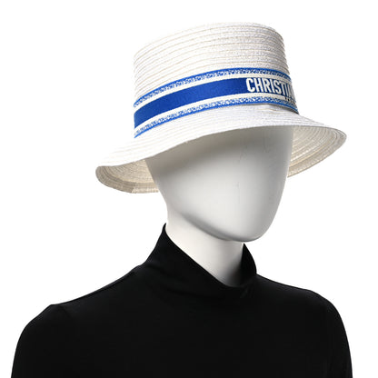 Christian Dior Straw Dioresort Bucket Hat 58 White Blue 2 of 9