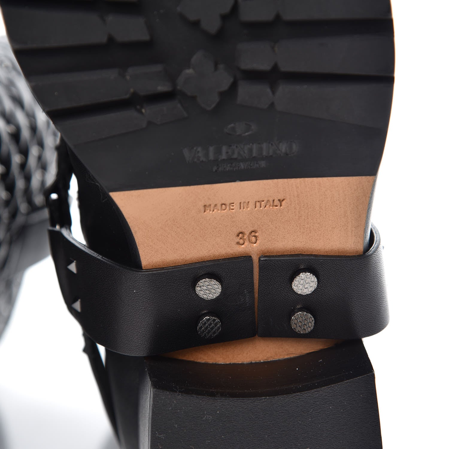 Valentino Garavani Calfskin Crackled Lambskin Rockstud Spike 20mm Biker Boots 36 Black 6 of 8