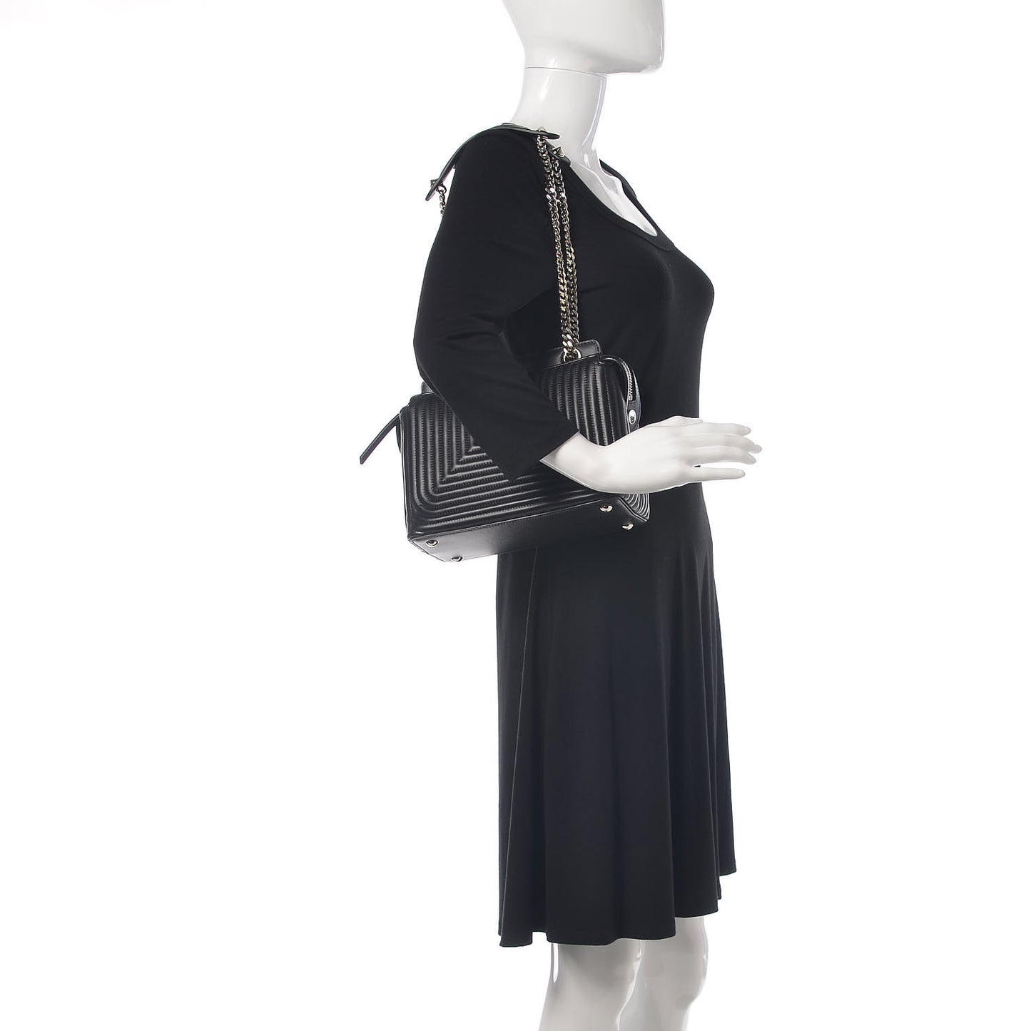Shiny Nappa Trapuntata Small DotCom Click Chain Satchel Black