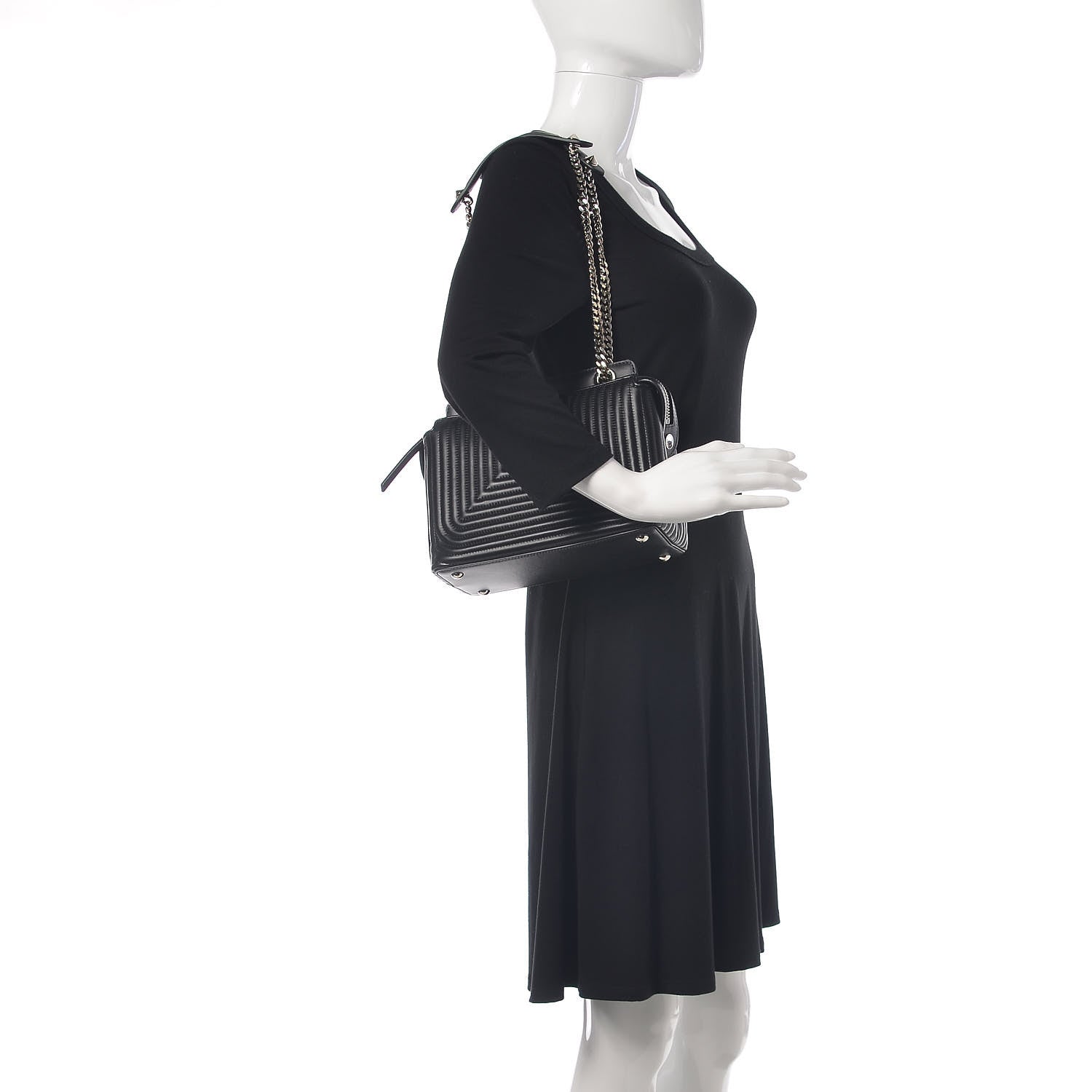 Fendi Shiny Nappa Trapuntata Small DotCom Click Chain Satchel Black 2 of 12