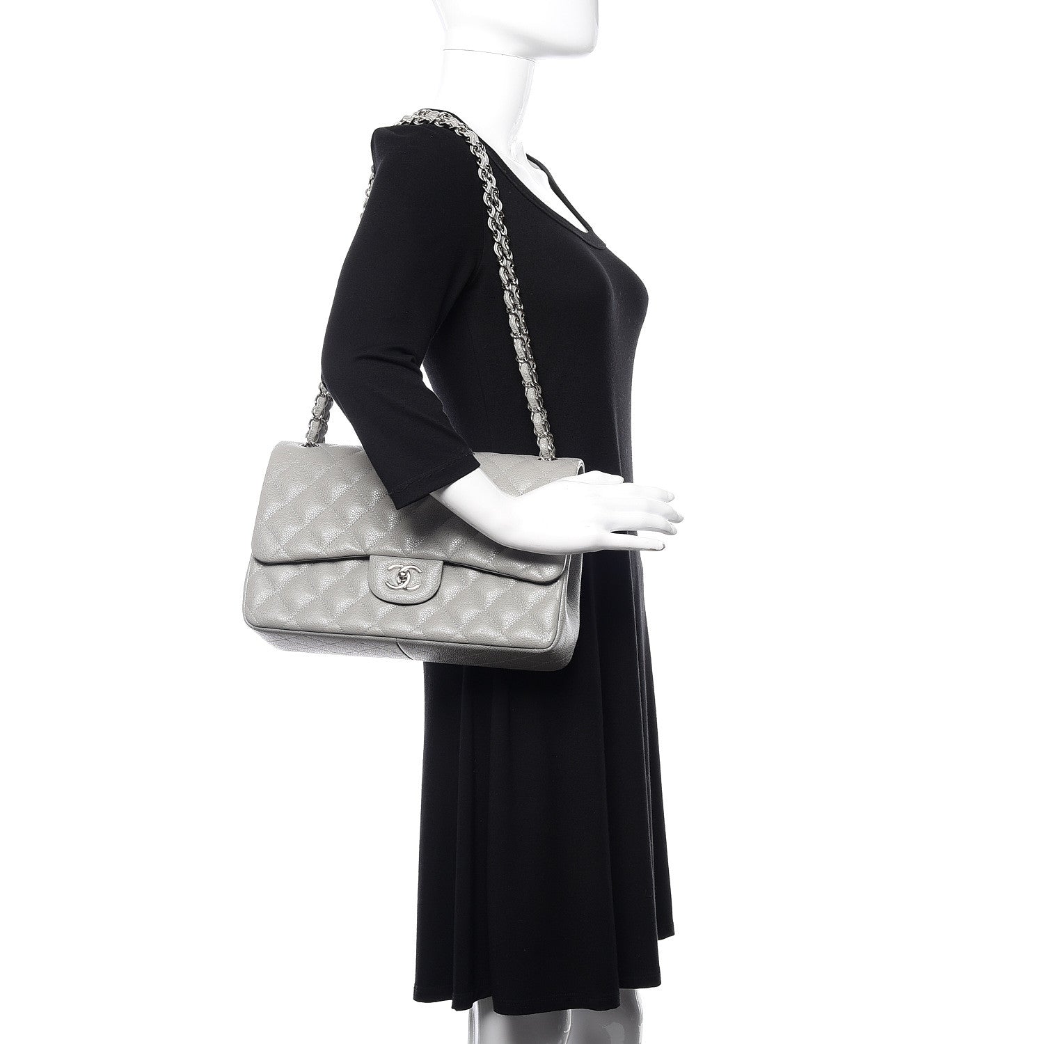 Chanel Caviar Quilted Jumbo Double Flap Light Grey 2 of 11