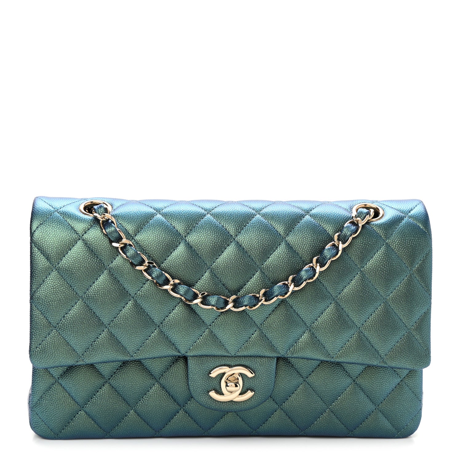 Chanel Iridescent Caviar Quilted Medium Double Flap Green 1 of 11