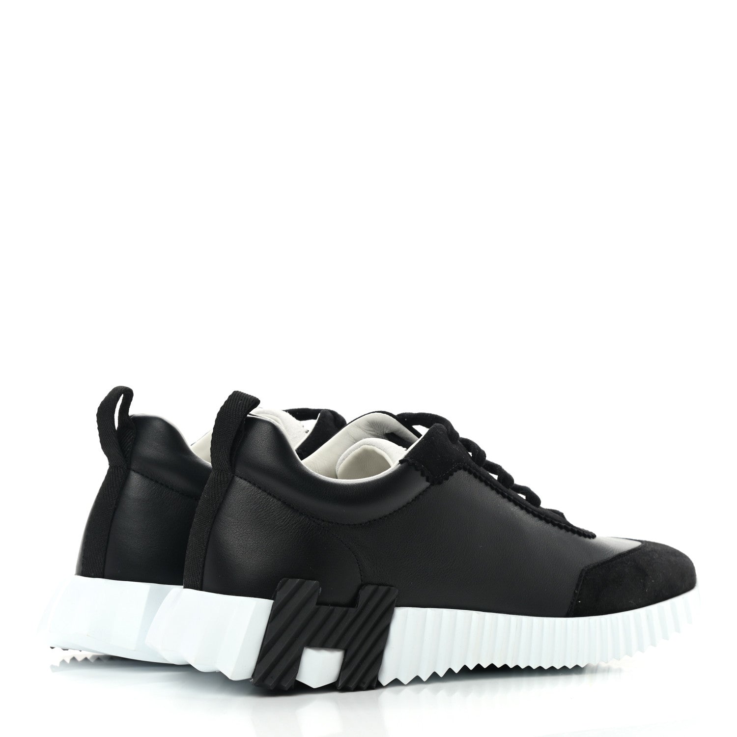 Hermes Goatskin Suede Goatskin Bouncing Sneakers 39.5 Black White 4 of 8