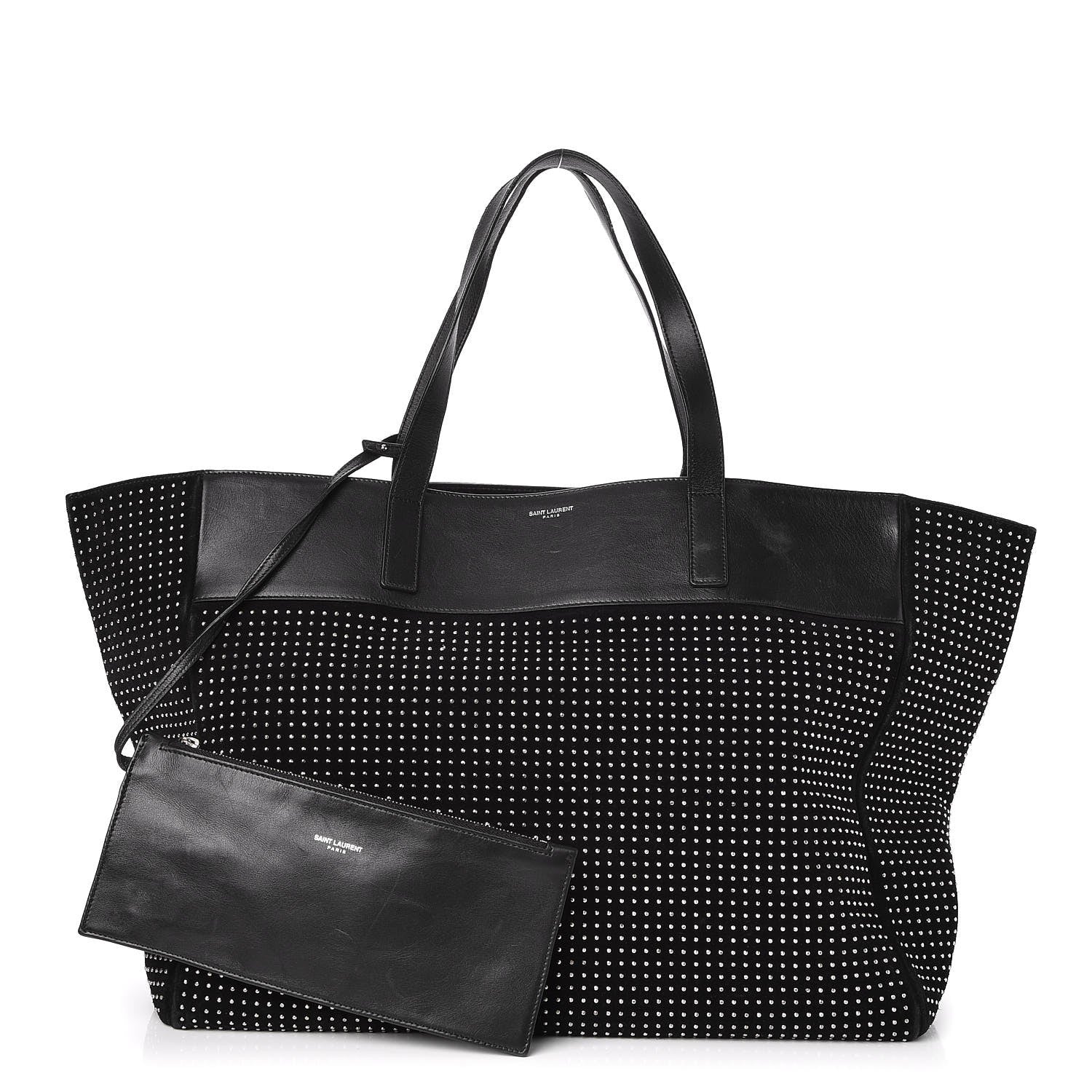 Saint Laurent Calfskin Suede Studded Reversible East West Shopping Tote Black 3 of 11