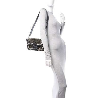 Fendi Fabric Jacquard FF 1974 Crystal Embellished Baguette Tobacco Moro Multicolor 2 of 9