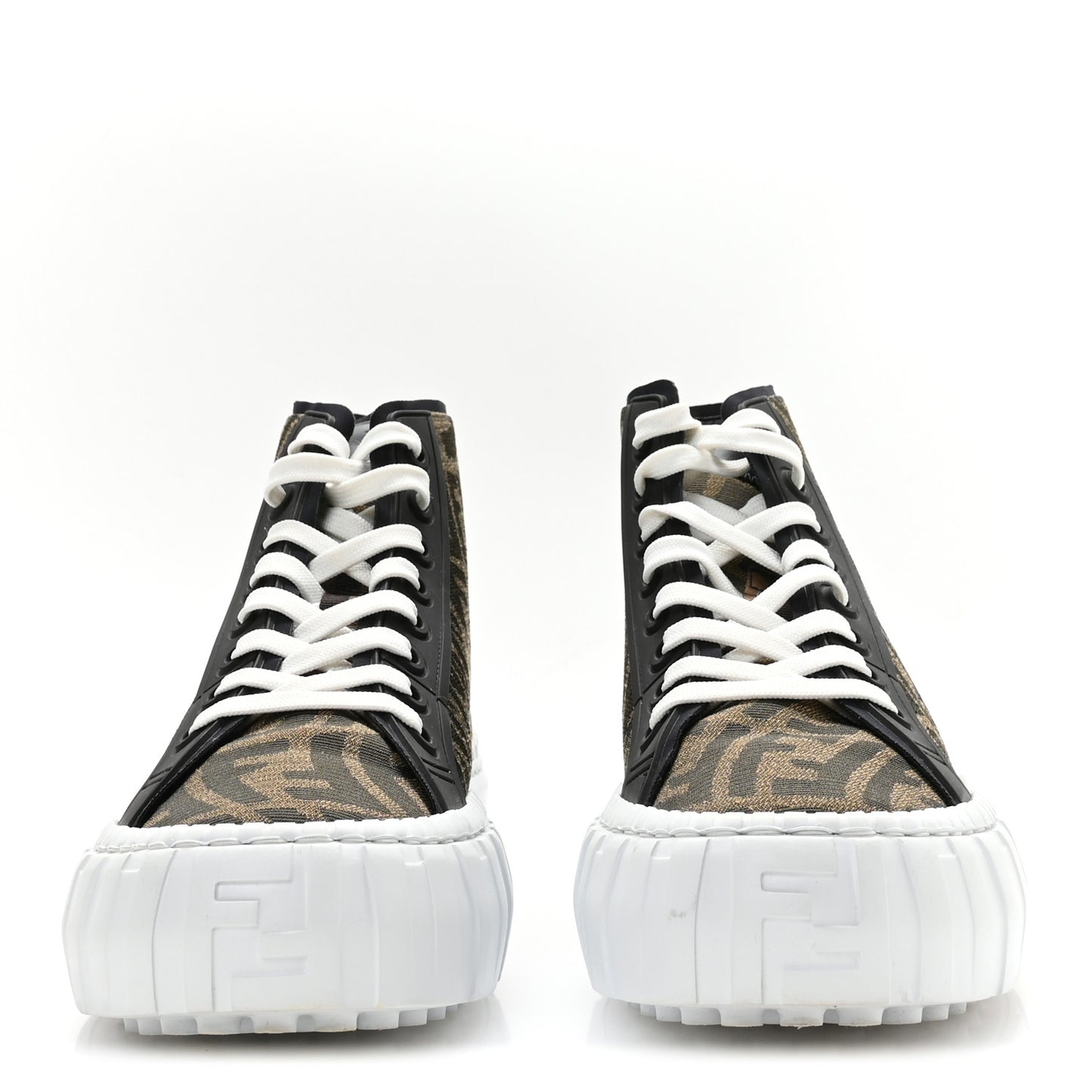 X SARAH COLEMAN Fabric Jacquard FF Vertigo Mens Fendi Force High Top Sneakers 8 Tobacco Black