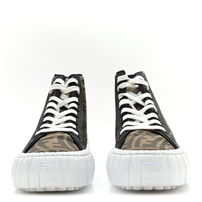 Fendi X SARAH COLEMAN Fabric Jacquard FF Vertigo Mens Fendi Force High Top Sneakers 8 Tobacco Black 3 of 9
