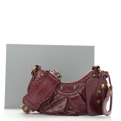 Balenciaga Extra Supple Calfskin Crocodile Embossed Le Cagole Shoulder Bag XS Dark Red 11 of 11