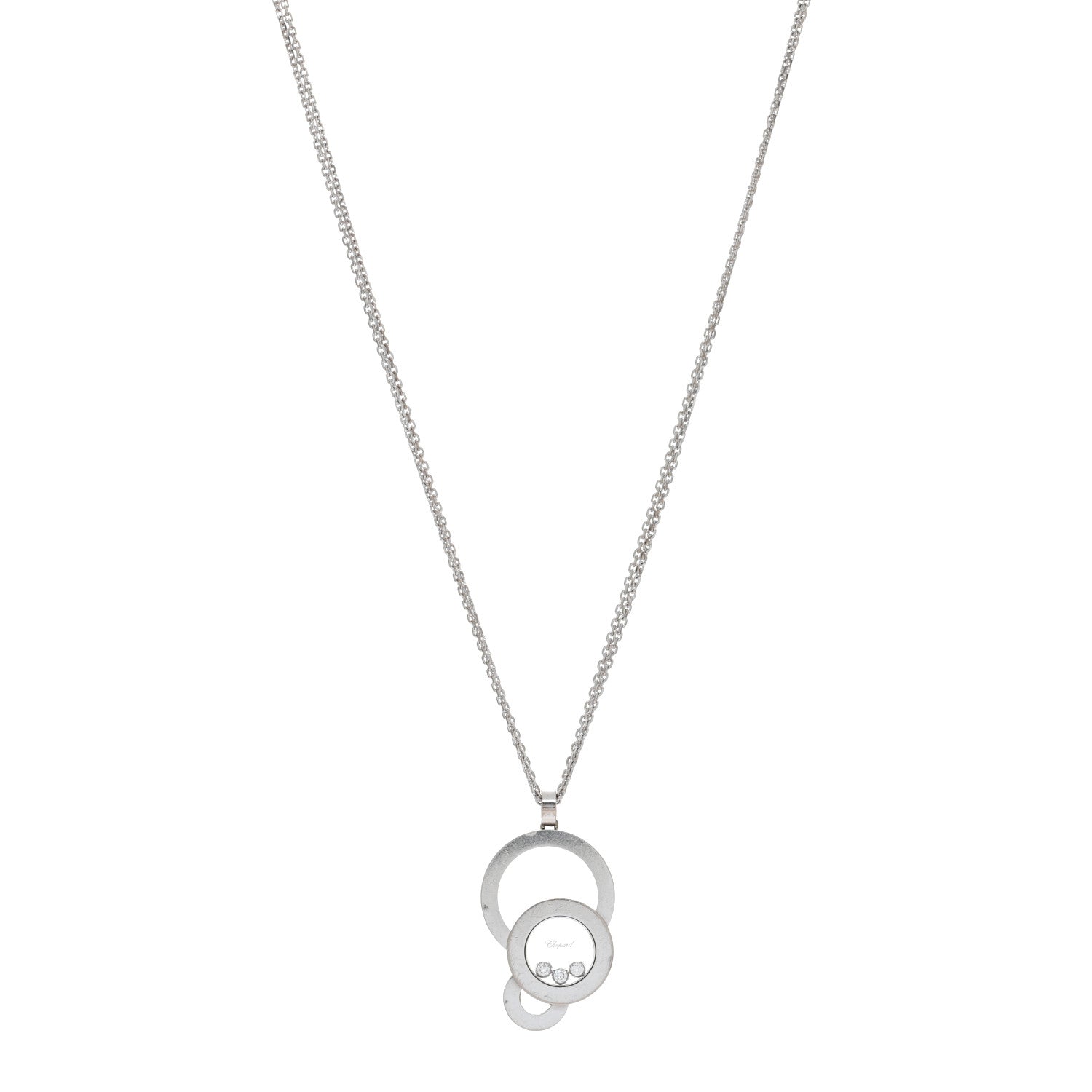 Chopard 18K White Gold 3 Diamond Happy Bubbles Pendant Necklace 1 of 4