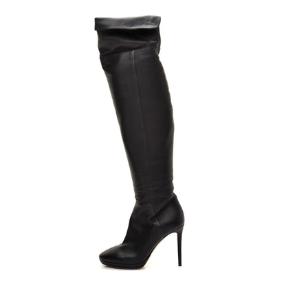 Jimmy Choo Grainy Calfskin Hayley 100 Over The Knee Boots 36 Black 1 of 7
