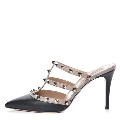 Valentino Garavani Nappa Rockstud 90mm Cage Mules 37.5 Black Poudre 1 of 14