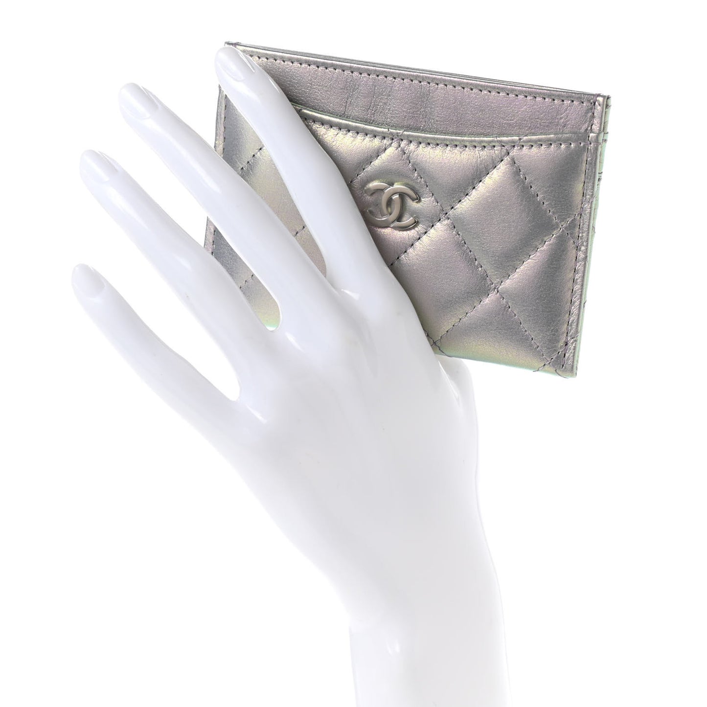 Iridescent Calfskin Quilted Card Holder Light Purple