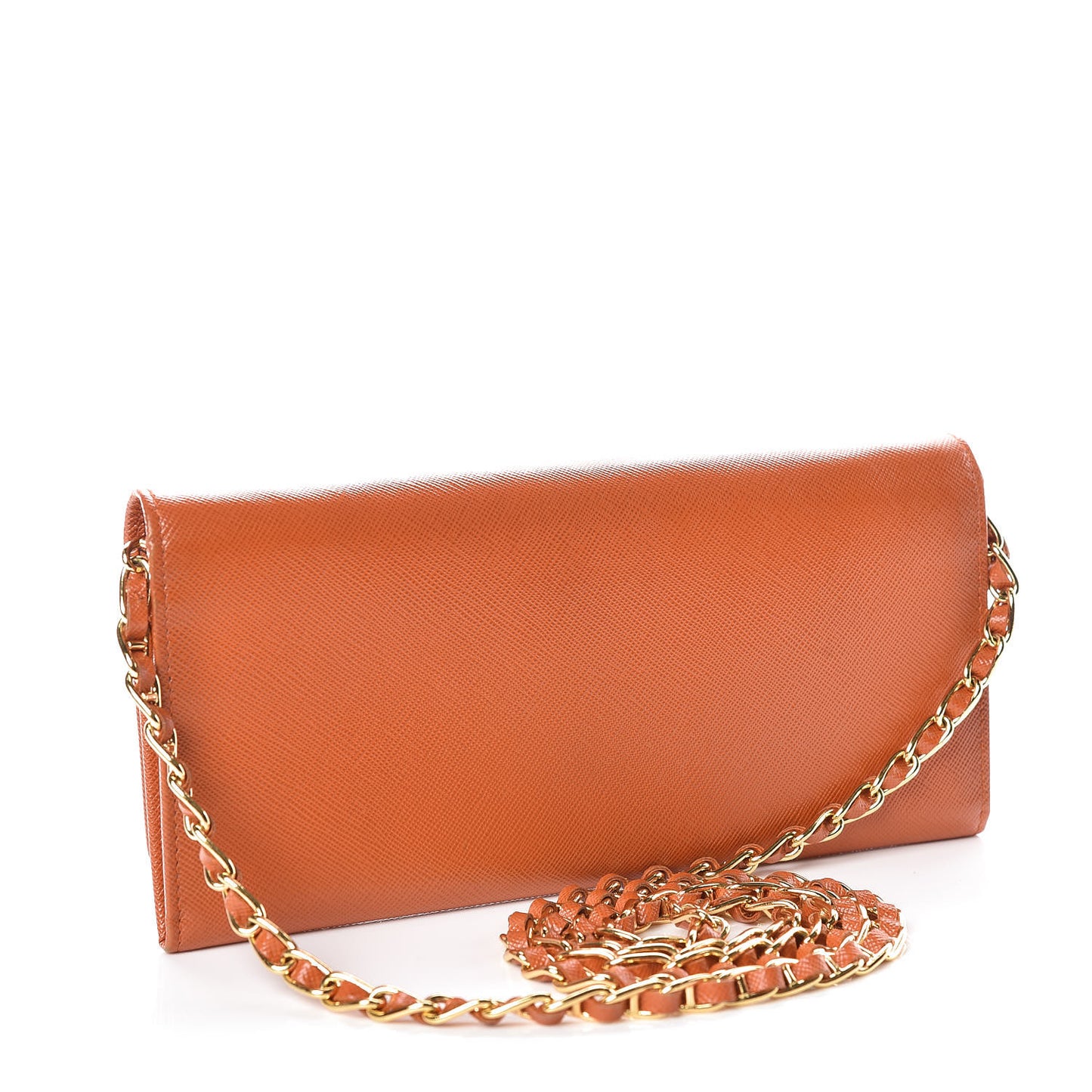 Saffiano Metal Oro Chain Wallet Papaya